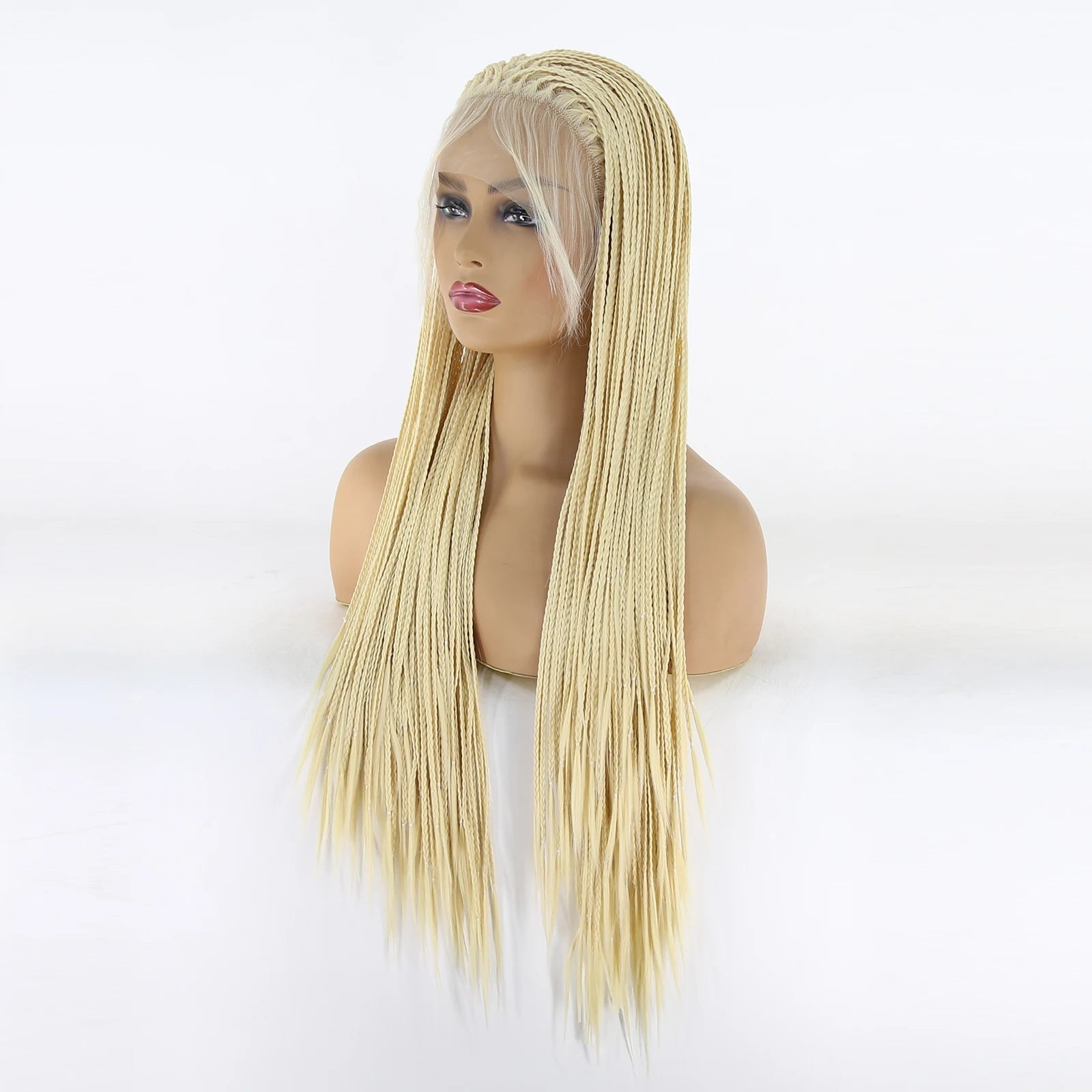 613 Blonde Box Braids Wig | Long Synthetic Lace Front | Heat Resistant | Black Women Luxegan