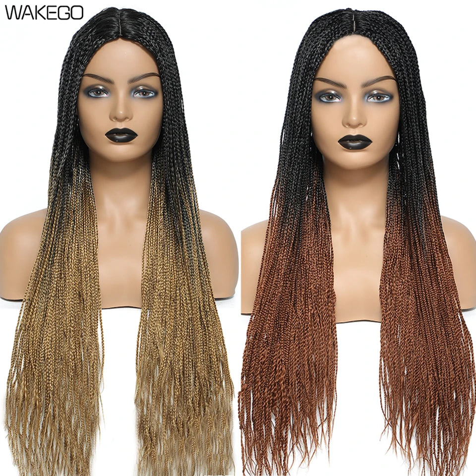 Wakego 26 Inch Ombre Box Braided Wigs For Black Women Braided Wig Fake Scalp Heat Resistant Braiding Hair Wig Peruca Sintetica Luxegan