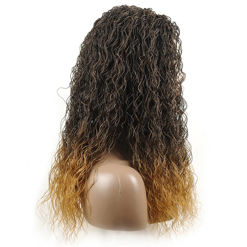 26" Wavy Senegalese Twist Lace Front Wig | Ombre Water Wave Braids | Long Cornrow Braids | Synthetic Wig Luxegan