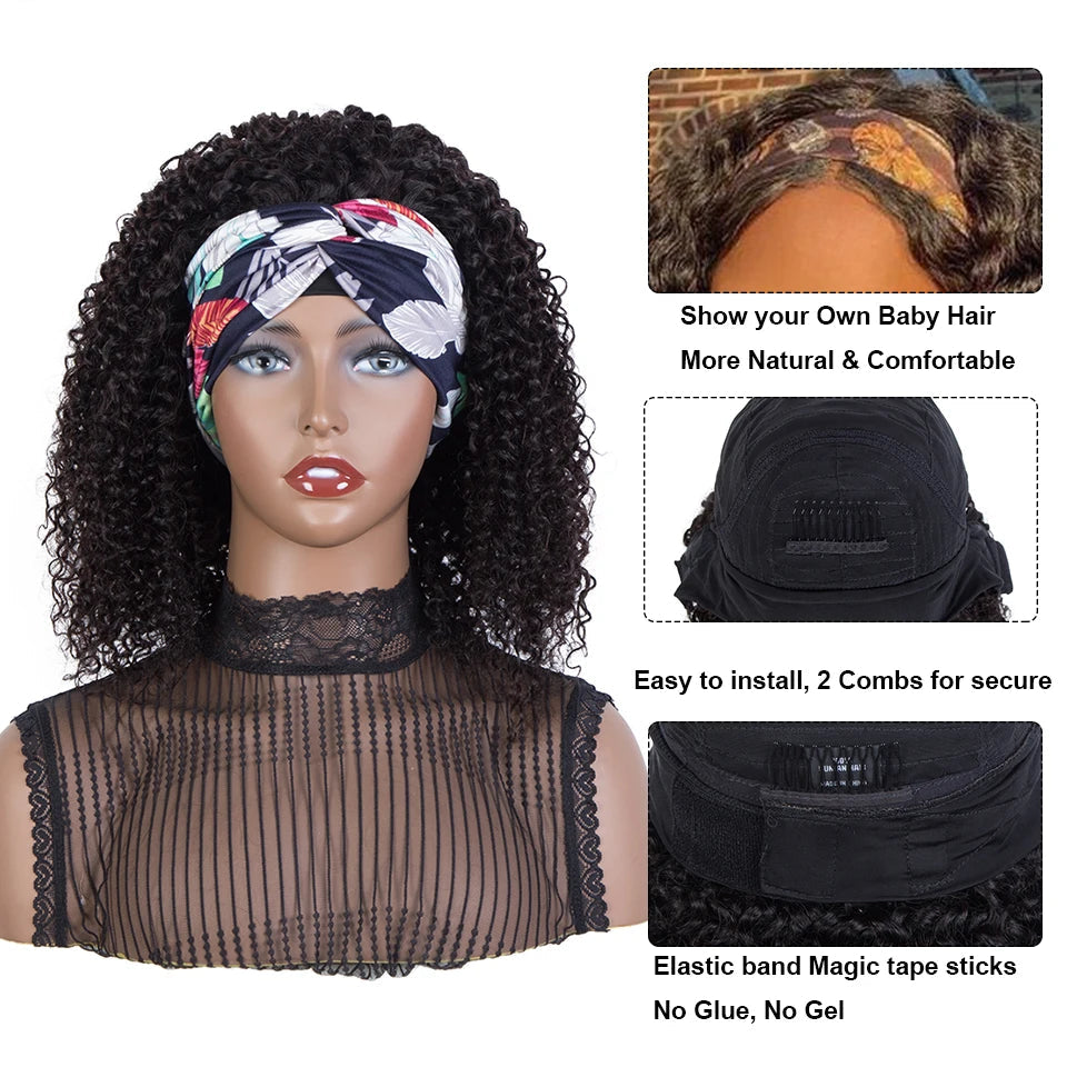 Brazilian Curly Headband Wig | Glueless Jerry Curl Remy Human Hair (Full Machine Made, Beginner Friendly) Luxegan