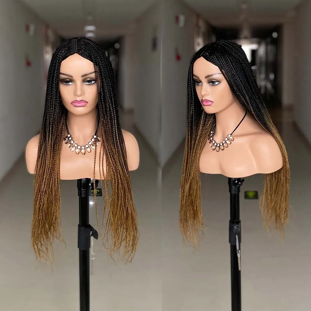 26" Ombre Box Braided Wig for Black Women | Long Synthetic Cosplay Braiding Hair | Heat Resistant Crochet Wigs Luxegan