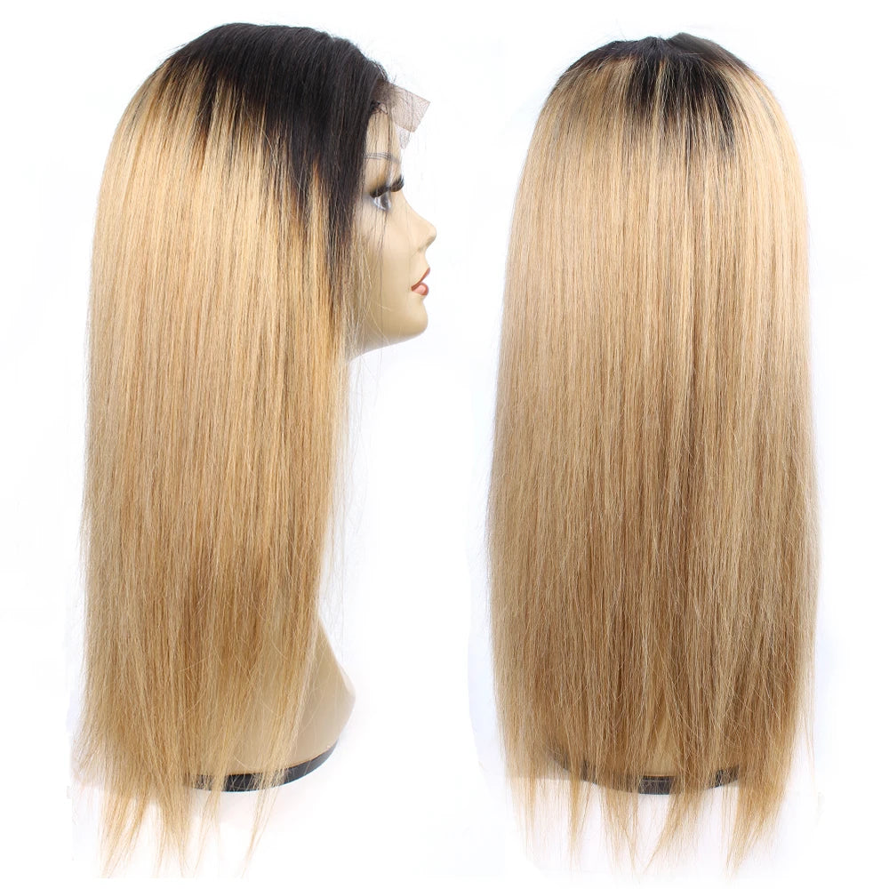 Ombre Honey Blonde & 1B/30 Straight 4x4 Lace Closure Wig | 150% Density Middle Part Remy Human Hair Luxegan