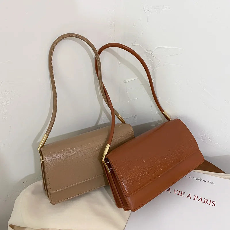 Vintage Alligator Pattern Armpit Bag | Soft Designer Flap Handbag Luxegan