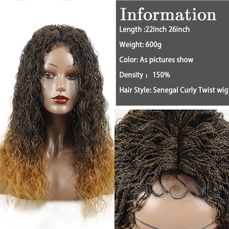 26" Wavy Senegalese Twist Lace Front Wig | Ombre Water Wave Braids | Long Cornrow Braids | Synthetic Wig Luxegan