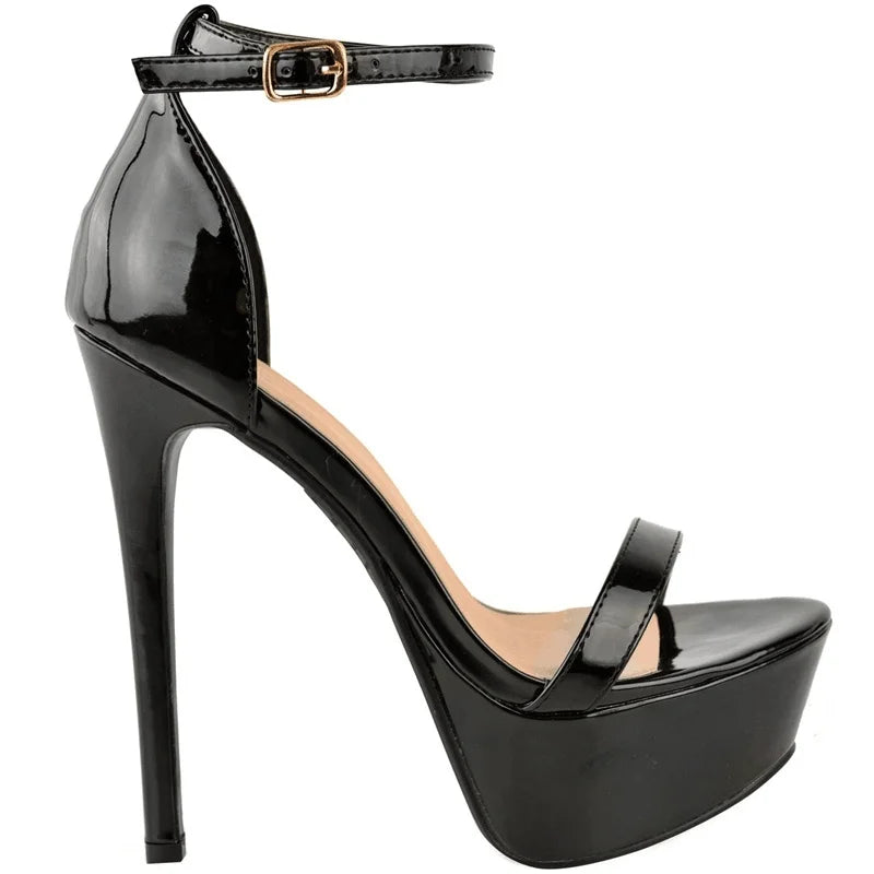 14cm Super Flash Platform Sandals | Sophisticated Red Patent Leather Open Toe | Elegant "Nightclub" Ankle Strap High Heels | "Dignified" Plus Size 44 Party & Wedding Shoes for Radiant Versatile Styling Luxegan