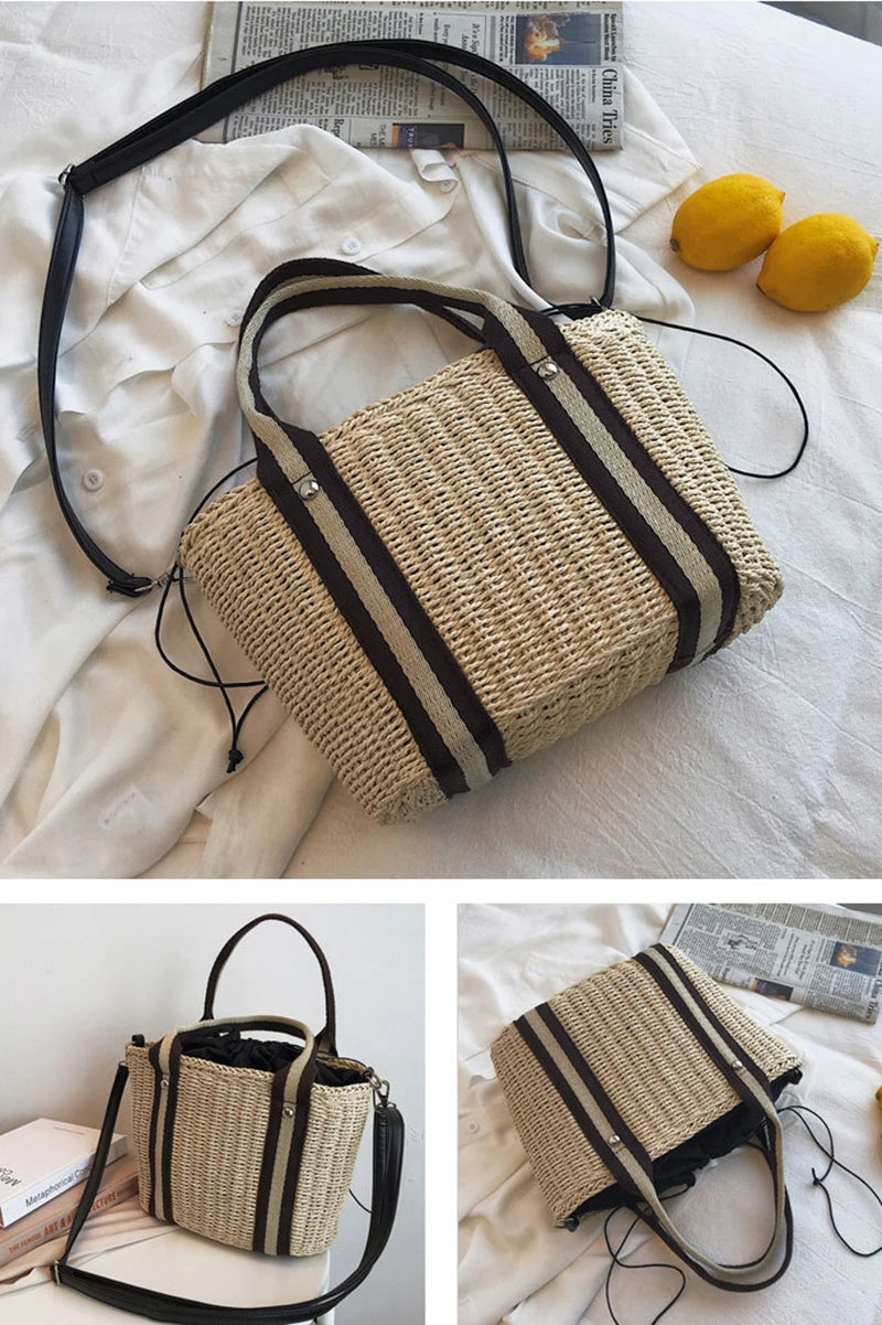 Summer Straw Handbag | Large Capacity Woven Shoulder Bag & Bohemian Beach Tote Luxegan