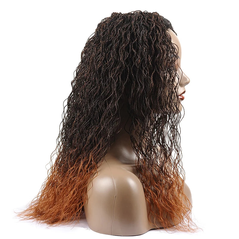26" Wavy Senegalese Twist Lace Front Wig | Ombre Water Wave Braids | Long Cornrow Braids | Synthetic Wig Luxegan