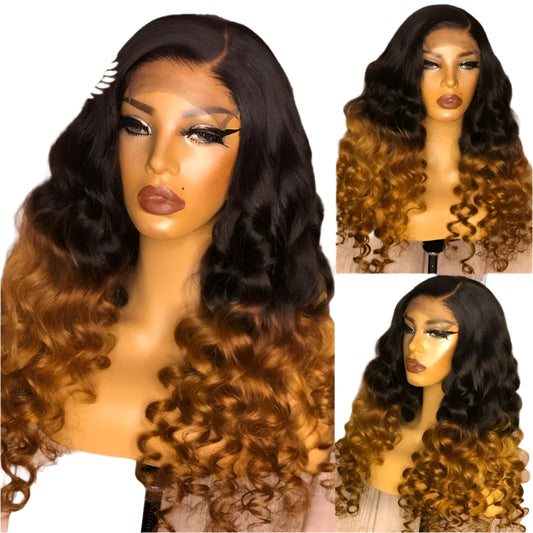 250% Density Brazilian Remy Loose Deep Wave Lace Front Wig | Ombre Human Hair Wigs with Pre-Plucked Hairline Luxegan