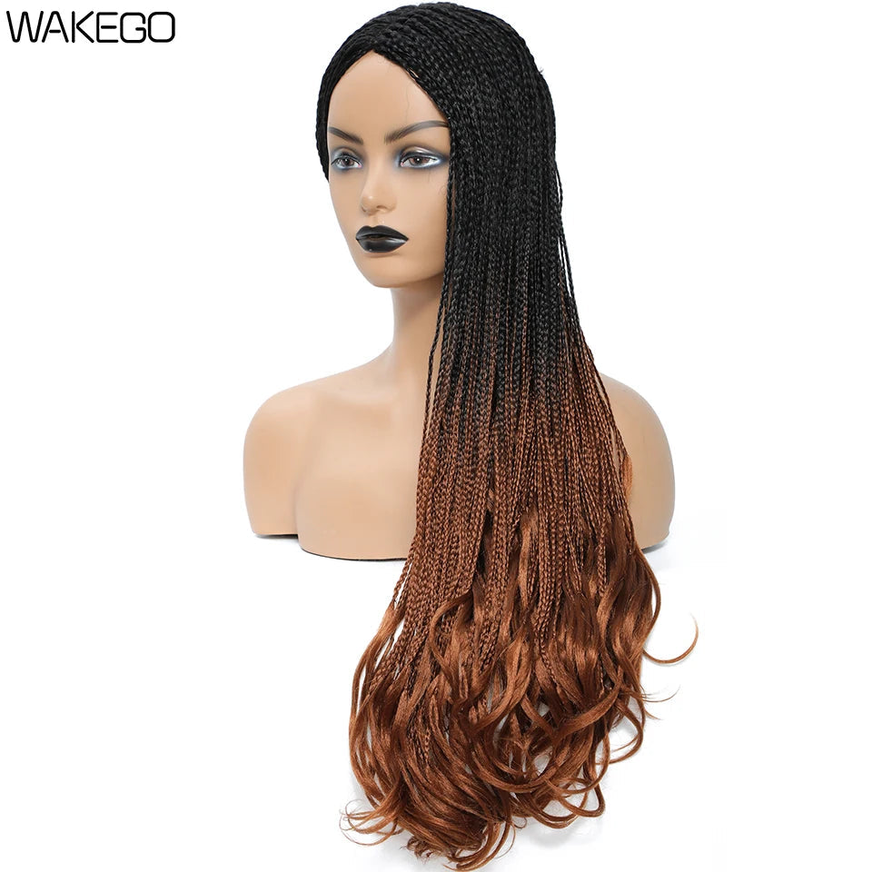26 Inch Long Box Braid Wig With Curly End African synthetic Braided Wigs For Women Fake Scalp Heat Resistant Braiding Hair Wig Luxegan
