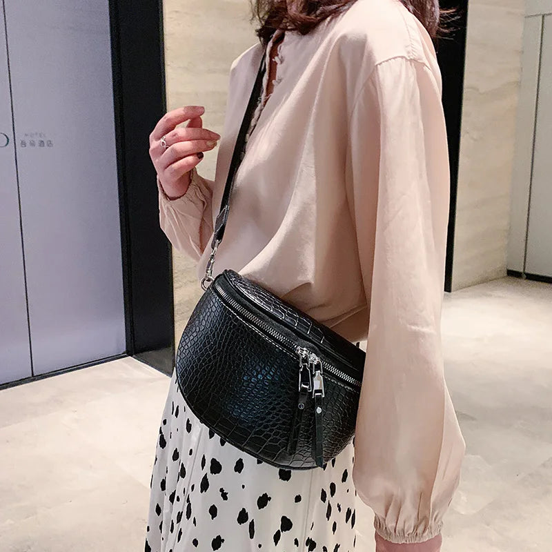 Luxury Saddle Chest Bag | Soft Stone Pattern Chain Crossbody Luxegan