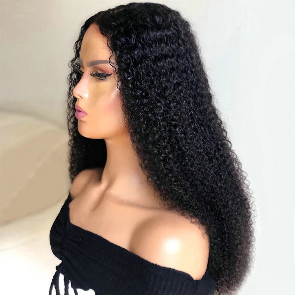 12"-30" Long Kinky Curly Lace Front Wig | 150% Density | Brazilian Remy Human Hair | 4x4 Lace Closure | Pre-Plucked - Luxegan
