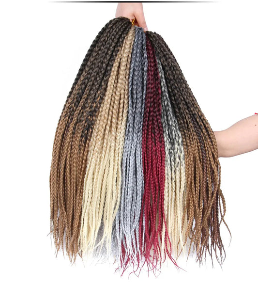 High Quality Ombre Brown & Blonde Synthetic Box Braids Crochet Hair Extensions - 12", 16", 20", 24" & 30" Pre-Looped Braids - High Temperature Fiber 22 Strands/Pack Tangle-Free Crochet Braids Luxegan
