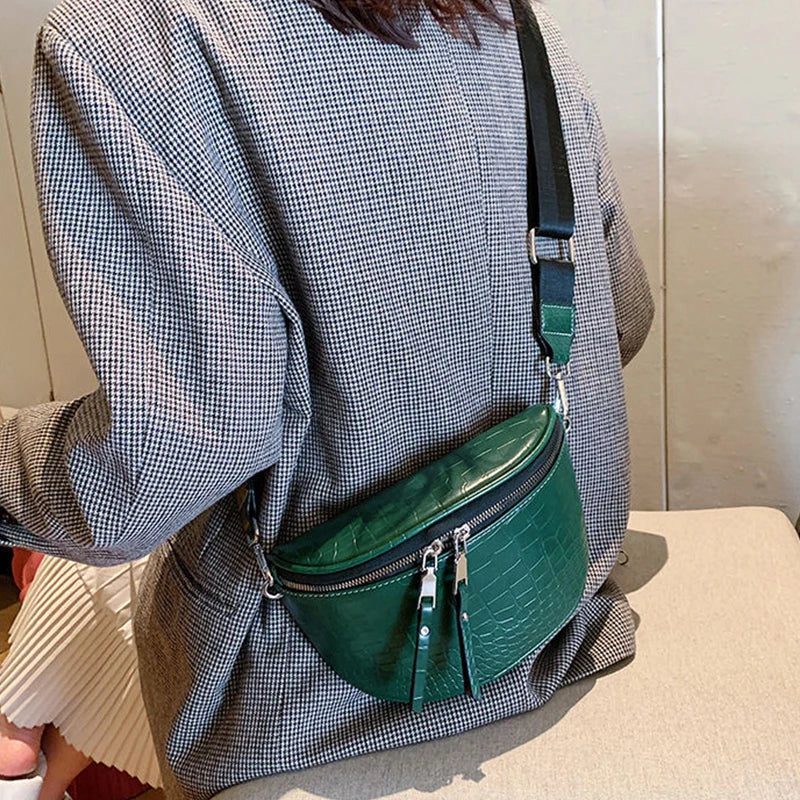 Luxury Saddle Chest Bag | Soft Stone Pattern Chain Crossbody Luxegan