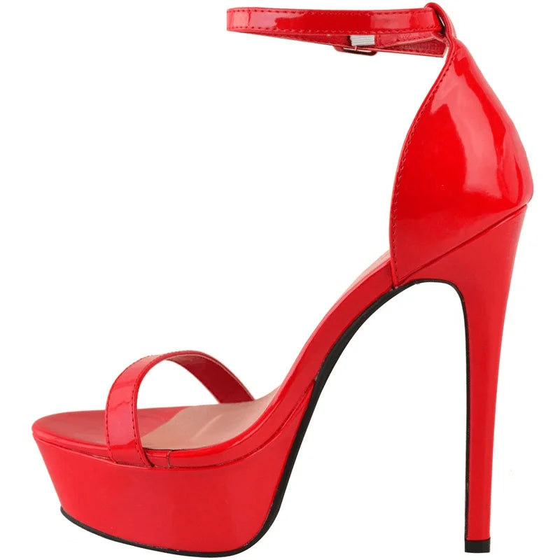 14cm Super Flash Platform Sandals | Sophisticated Red Patent Leather Open Toe | Elegant "Nightclub" Ankle Strap High Heels | "Dignified" Plus Size 44 Party & Wedding Shoes for Radiant Versatile Styling Luxegan