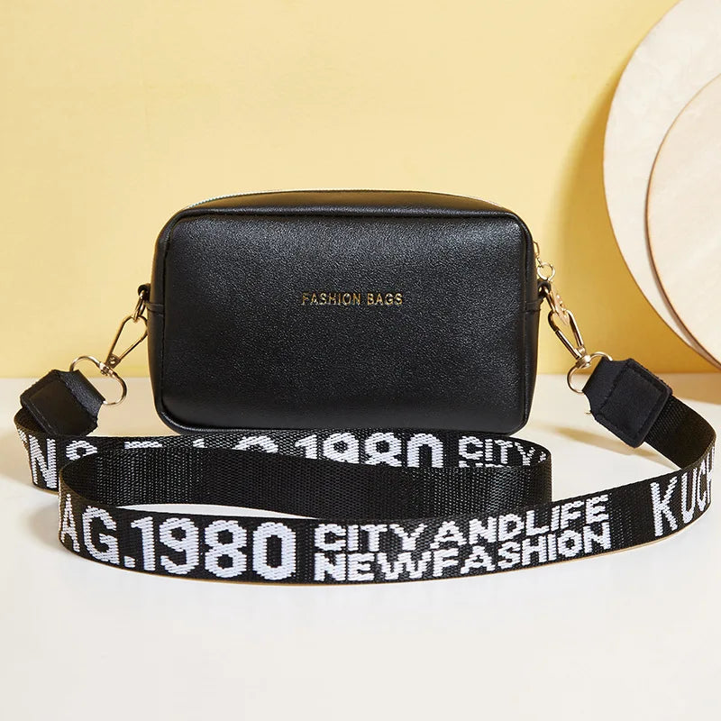 PU Leather Solid Square Bag | Soft Fashion Letter Strap Crossbody Messenger Bag Luxegan