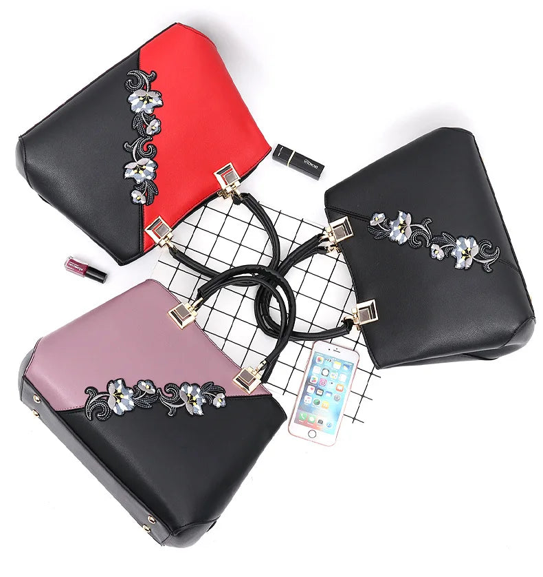 Embroidered Messenger Bags Women Leather Handbags | Bags for Women Sac a Main Ladies Hand Bag Female Hand bag new Luxegan