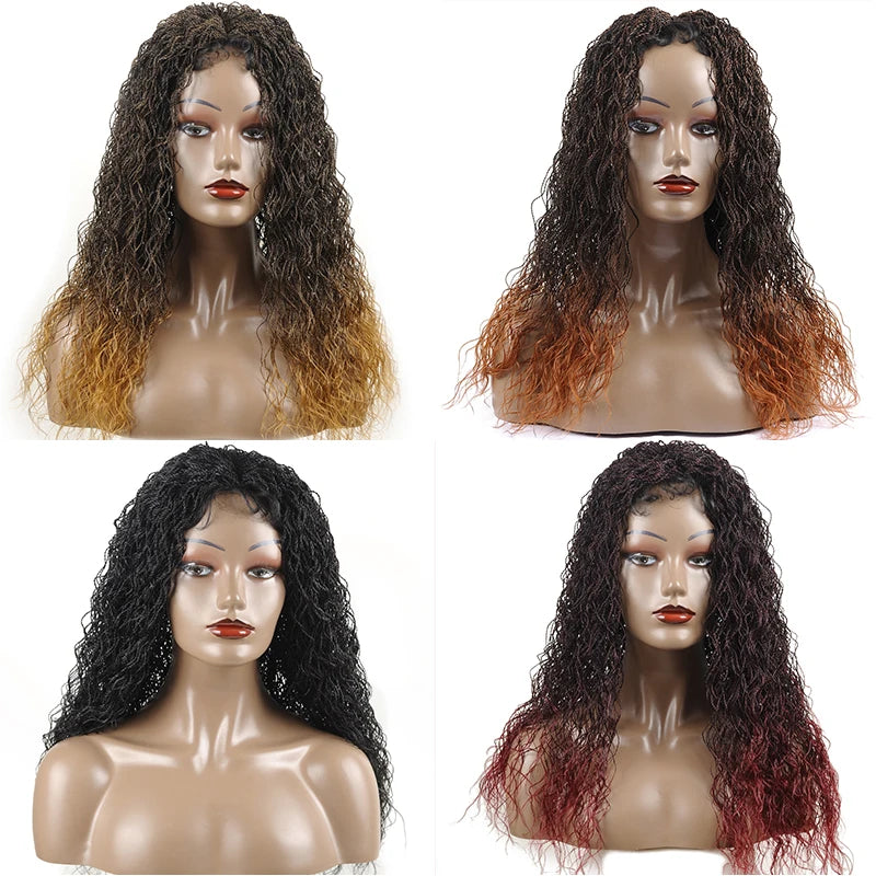26" Wavy Senegalese Twist Lace Front Wig | Ombre Water Wave Braids | Long Cornrow Braids | Synthetic Wig Luxegan