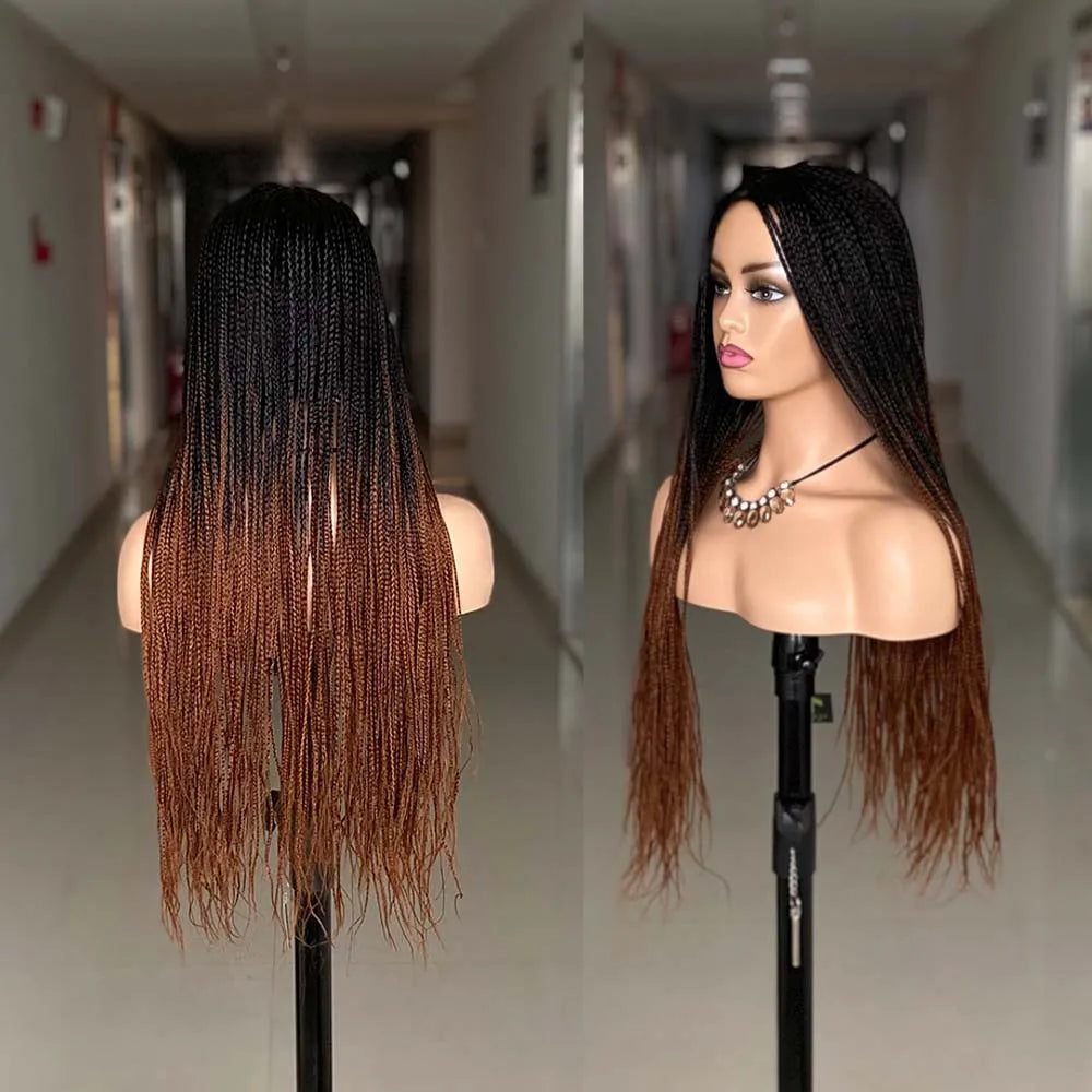 26" Ombre Box Braided Wig for Black Women | Long Synthetic Cosplay Braiding Hair | Heat Resistant Crochet Wigs Luxegan
