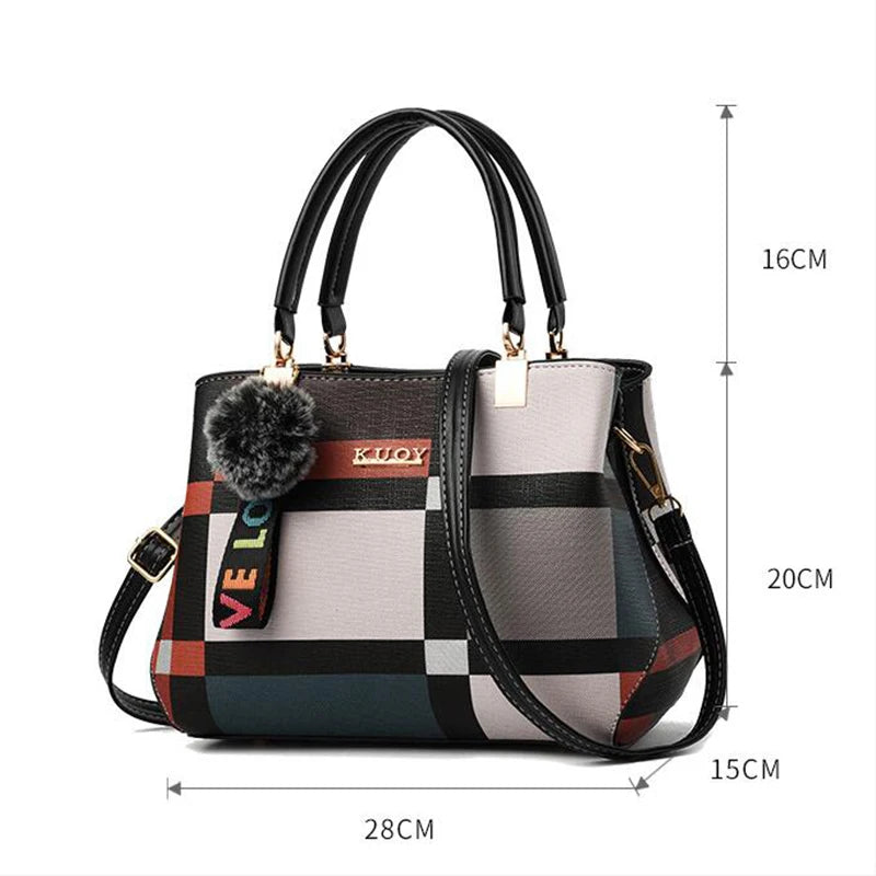 Elegant Designer Handbags for Women | PU Leather Crossbody Messenger Bag with Hairball (Girls Shoulder Bag, Top-Handle Tote) Luxegan