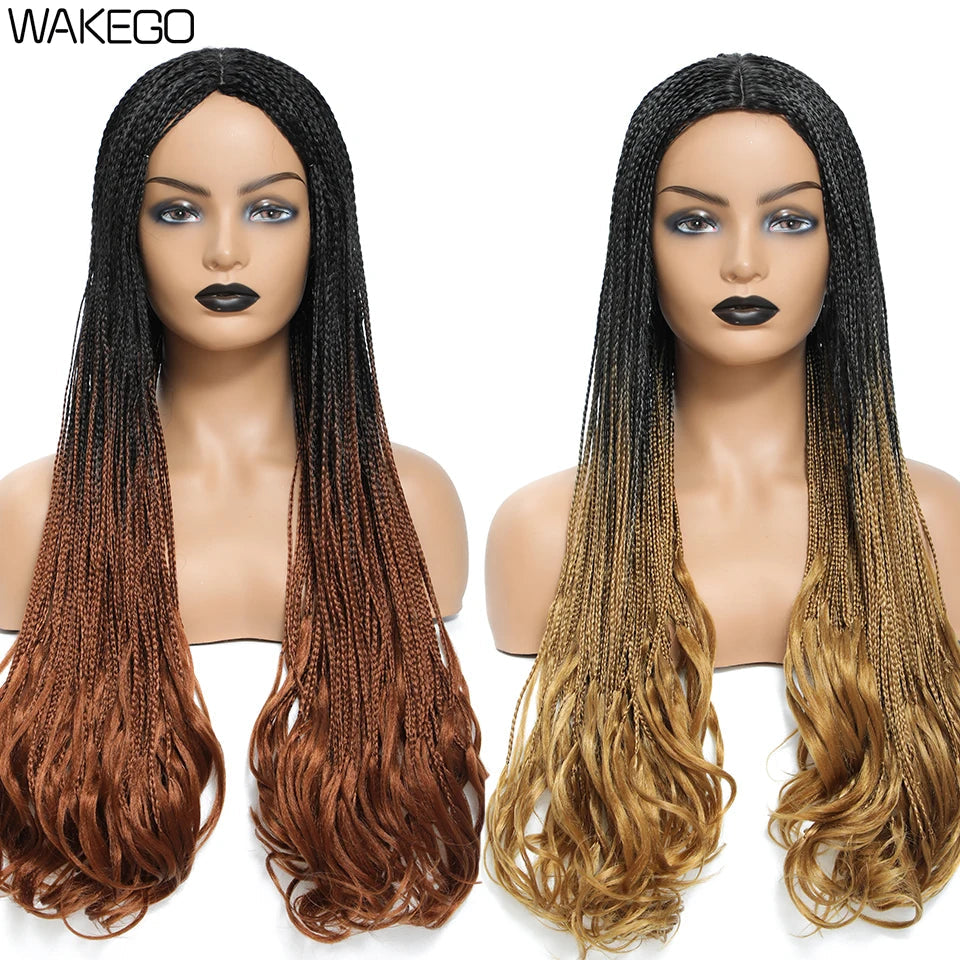 26 Inch Long Box Braid Wig With Curly End African synthetic Braided Wigs For Women Fake Scalp Heat Resistant Braiding Hair Wig Luxegan