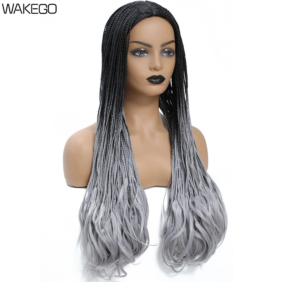 26 Inch Long Box Braid Wig With Curly End African synthetic Braided Wigs For Women Fake Scalp Heat Resistant Braiding Hair Wig Luxegan