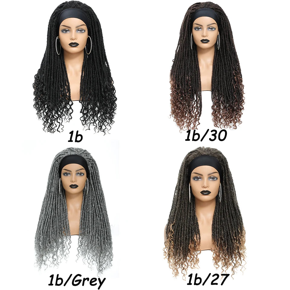 Long 22" Goddess Locs Headband Wig | Curly Ends | Soft Faux Locs | Synthetic Braids | For Women