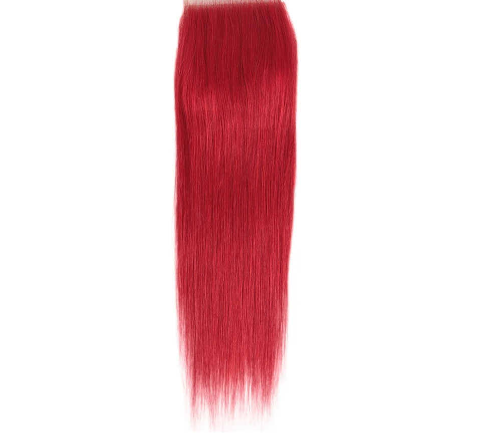 Red & Blonde Highlight Straight Bundles with Closure | 3 Pcs Brazilian Remy Human Hair Weave Extensions Luxegan