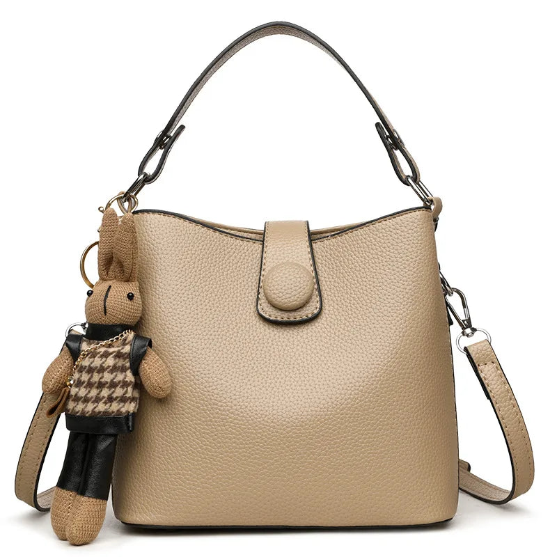 High-End Autumn/Winter Women’s Bucket Bag | Fashionable and Versatile Single-Shoulder Crossbody | Hand-Held Small Candy Style Purse | Travel-Ready PU Leather Mini Tote Luxegan