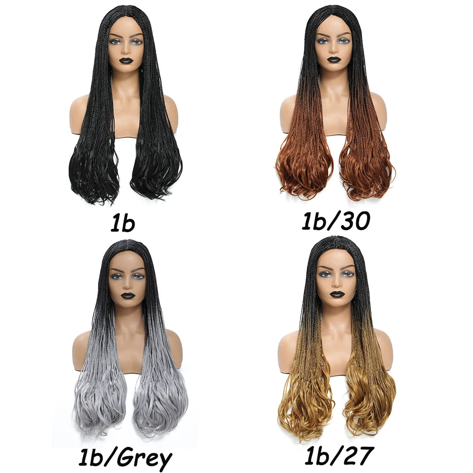 26 Inch Long Box Braid Wig With Curly End African synthetic Braided Wigs For Women Fake Scalp Heat Resistant Braiding Hair Wig Luxegan