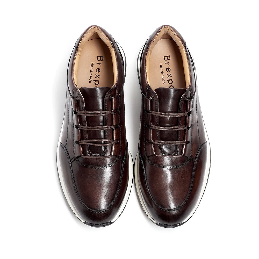 Men's Genuine Leather Casual Flat Shoes | Sophisticated Round Toe Lace-Up Silhouette | Elegant "Hard-Wearing" All-Season Footwear | "Dignified" Anti-Slippery Running Style Sneakers for Radiant Versatile Styling Luxegan