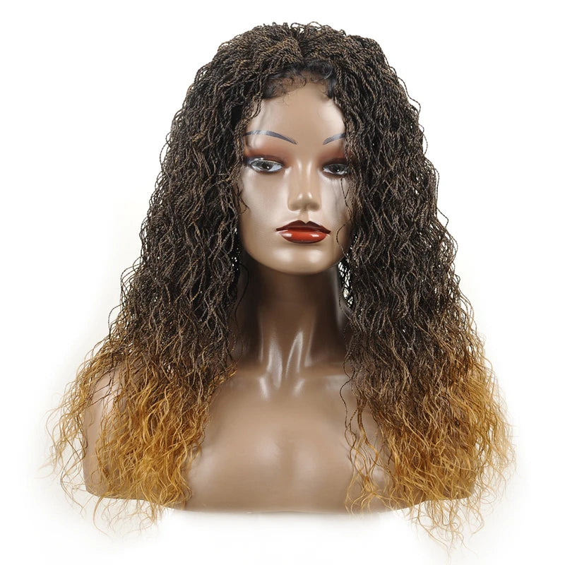 26" Wavy Senegalese Twist Lace Front Wig | Ombre Water Wave Braids | Long Cornrow Braids | Synthetic Wig Luxegan