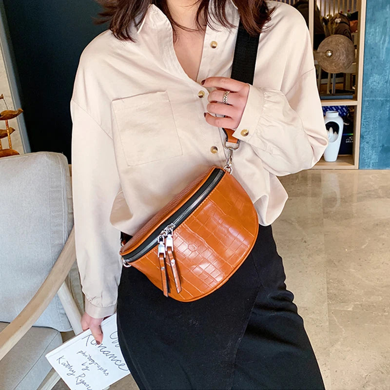 Luxury Saddle Chest Bag | Soft Stone Pattern Chain Crossbody Luxegan