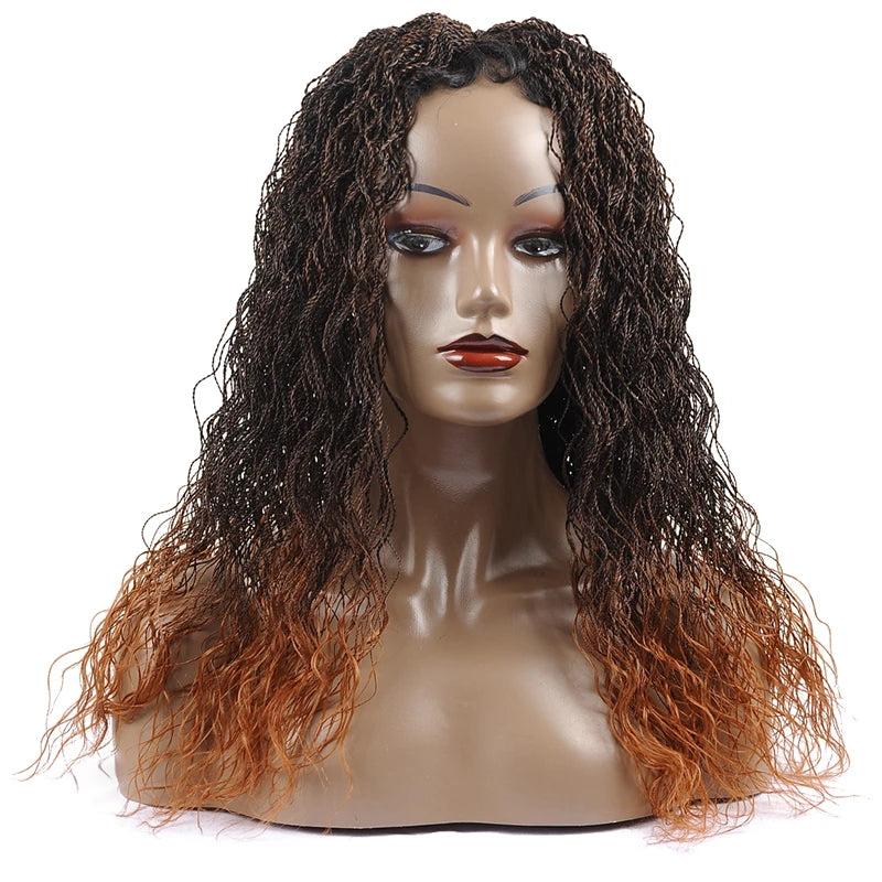 26" Wavy Senegalese Twist Lace Front Wig | Ombre Water Wave Braids | Long Cornrow Braids | Synthetic Wig Luxegan