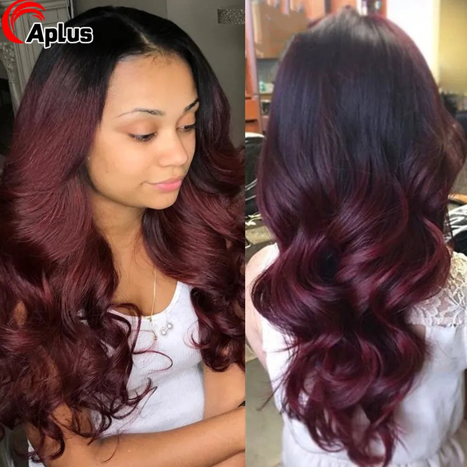 1B 99J/Burgundy 13x4 Body Wave Lace Front Human Hair Wigs For Women HD Transparent Lace Frontal Wig Colored Red Human Hair Wig