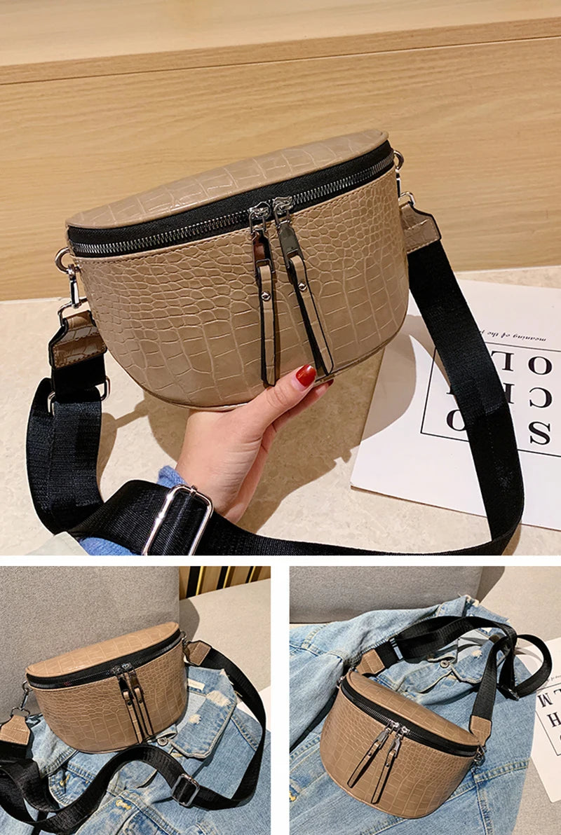 Luxury Saddle Chest Bag | Soft Stone Pattern Chain Crossbody Luxegan