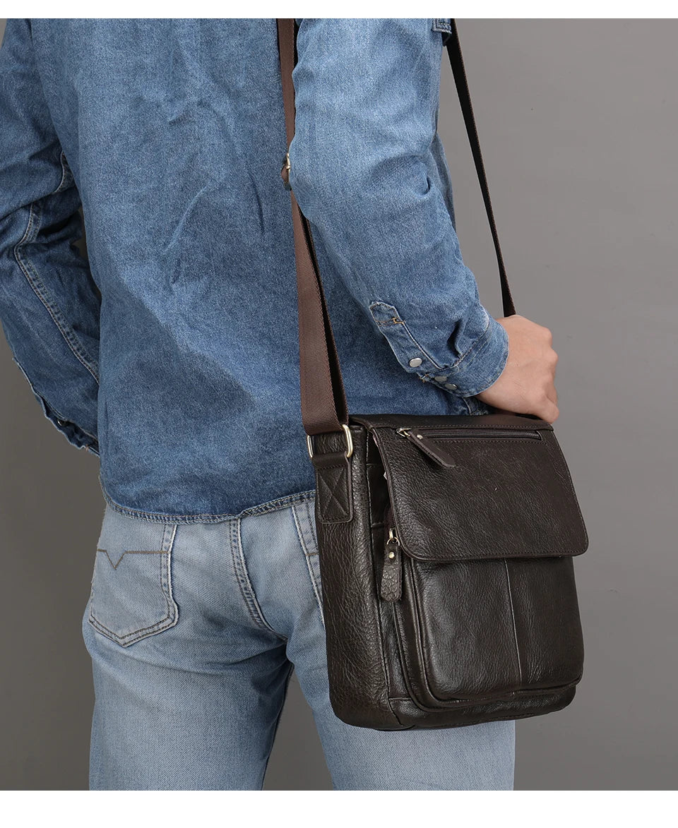 Premium Genuine Leather Men's Messenger Bag | Versatile Male Crossbody Shoulder Bag | Fashionable Multi-Pocket Flap Handbag | High-Quality Cowhide Daily Commuter Bag with Key Holder Luxegan