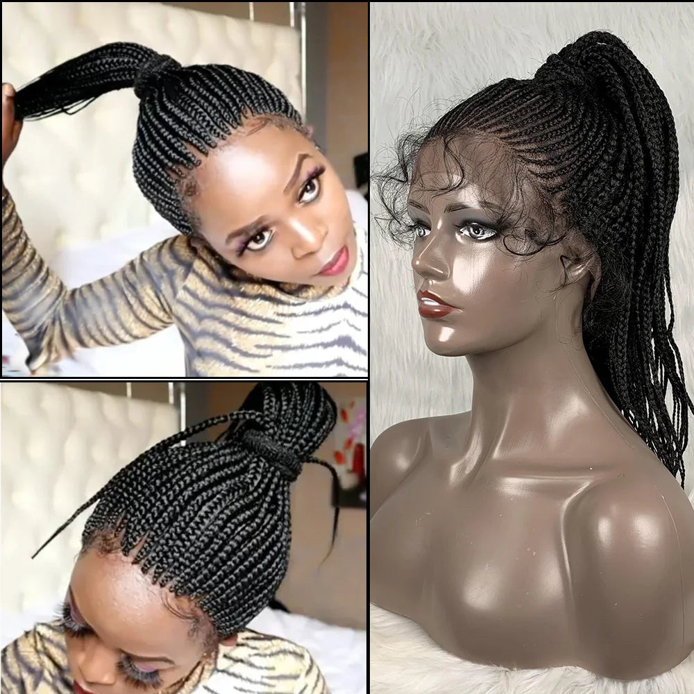 30" Braided Lace Front Wig for Black Women | African Braids with Baby Hair | Synthetic Glueless Mat Wig