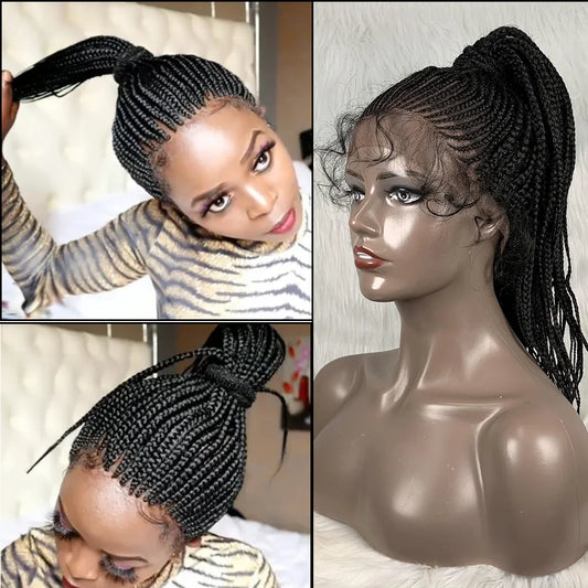 30" Braided Lace Front Wig for Black Women | African Braids with Baby Hair | Synthetic Glueless Mat Wig