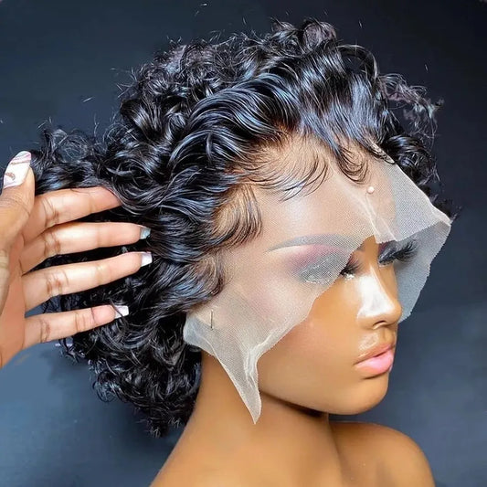 Vibrant Orange Pixie Cut Short Bob Wig - 13x4 Transparent Lace Frontal Human Hair Wig - French Curl Pre-Plucked Brazilian Remy Hair Wig for Women (6 Inch, Glueless) Luxegan