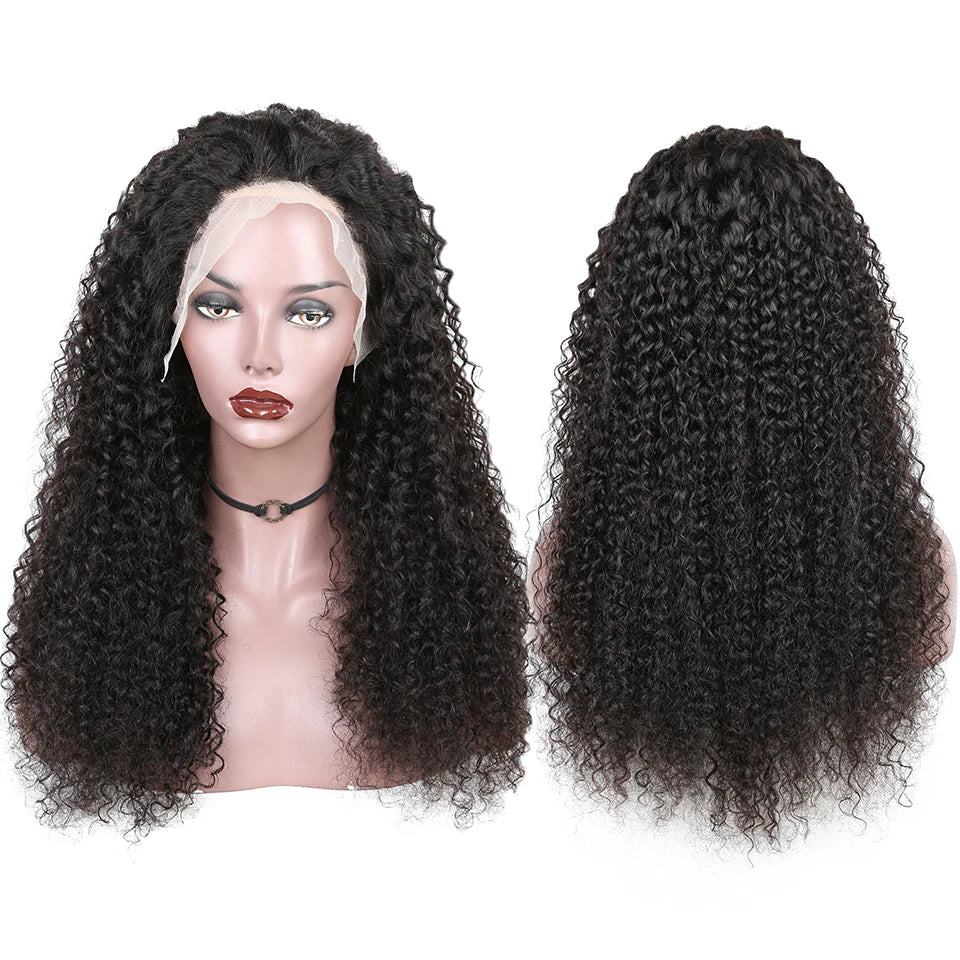 12"-30" Long Kinky Curly Lace Front Wig | 150% Density | Brazilian Remy Human Hair | 4x4 Lace Closure | Pre-Plucked - Luxegan