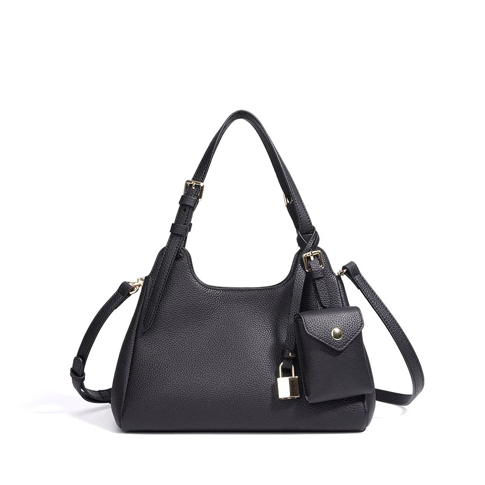 Women’s Genuine Cowhide Leather Shoulder Bag | Luxurious Fashion Handbag with Detachable Mini Pouch | Adjustable Strap Crossbody | Vintage Candy Pattern Leather Tote (Model JYH-2209) Luxegan