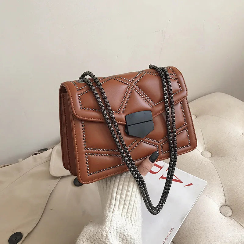 Rivet Chain Small Crossbody Bag for Women | 2022 Luxury Shoulder Messenger Bag (Trendy Lady Handbag with Flap Cover) Luxegan