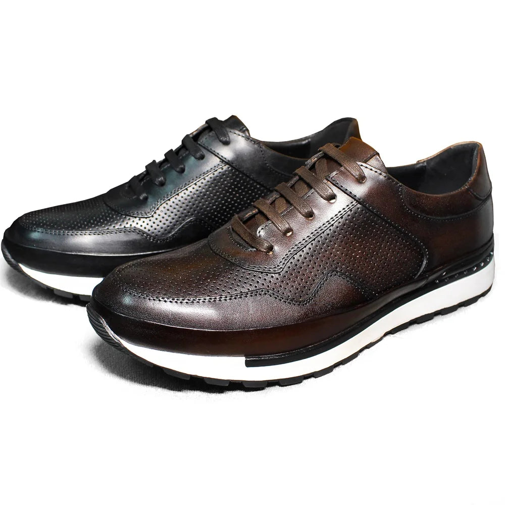 Men's Casual Leather Skateboarding Shoes | Sophisticated Genuine Leather Panel Detail | Elegant "Top Quality" Printed Walking Shoes | "Dignified" All-Season Rubber Sole Oxfords for Radiant Versatile Styling Luxegan