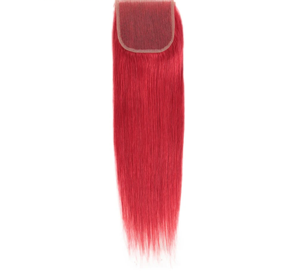 Red & Blonde Highlight Straight Bundles with Closure | 3 Pcs Brazilian Remy Human Hair Weave Extensions Luxegan