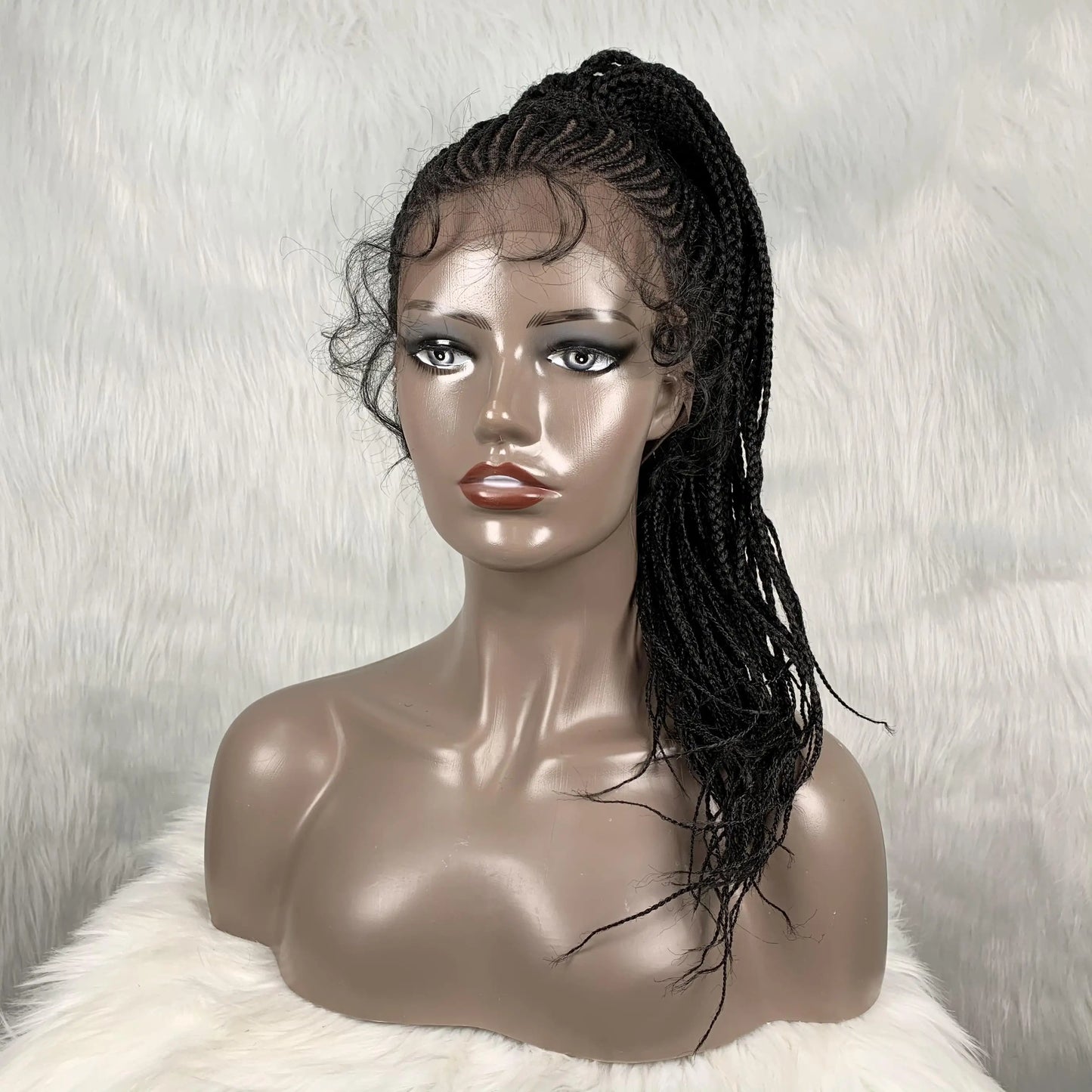 30" Braided Lace Front Wig for Black Women | African Braids with Baby Hair | Synthetic Glueless Mat Wig