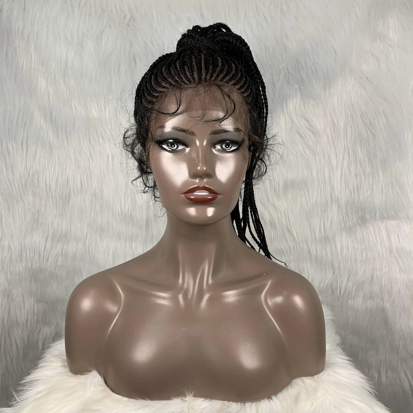 30" Braided Lace Front Wig for Black Women | African Braids with Baby Hair | Synthetic Glueless Mat Wig