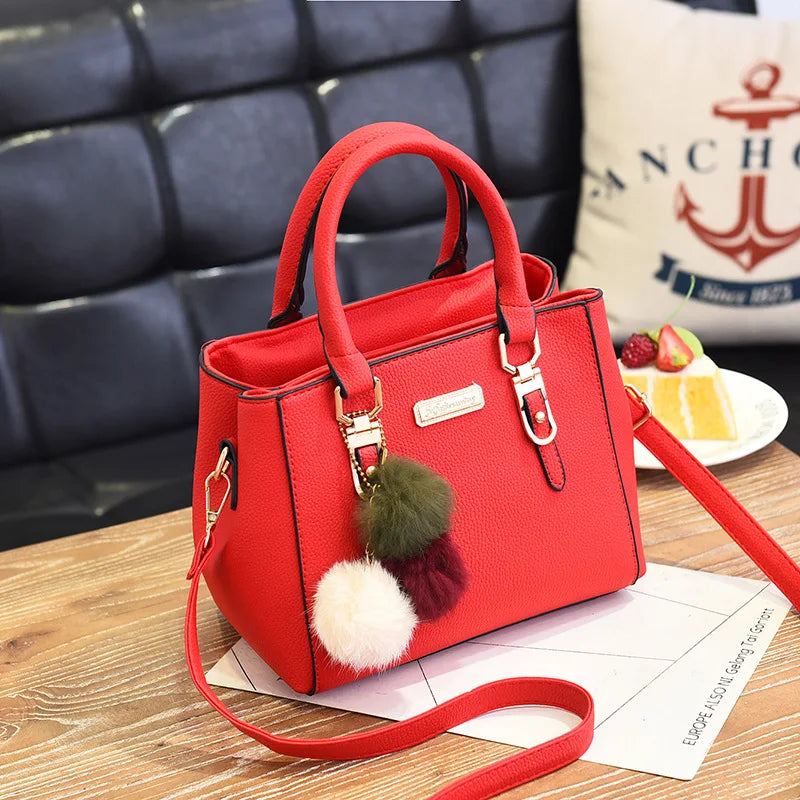 Women’s Embossed Beading Pendant Handbag | High-Quality Ladies Shoulder Bag with Hairball Charm | Elegant Tassel Messenger Bag | Versatile PU Leather Fashion Tote Luxegan