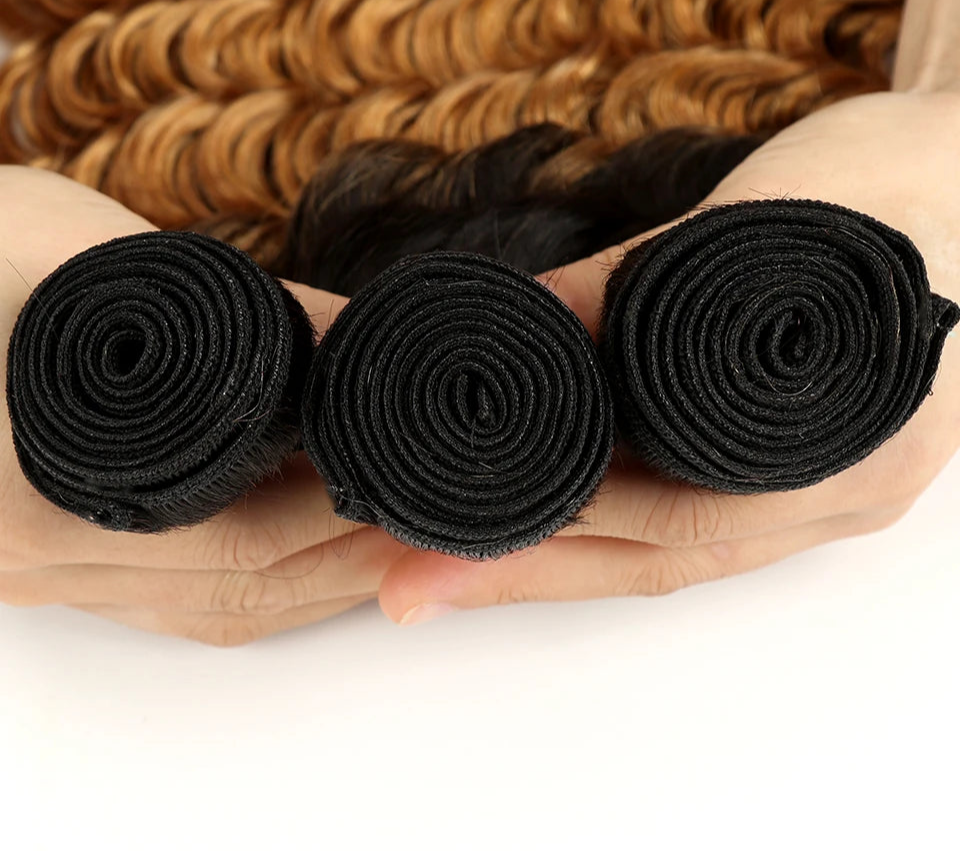 Ombre Brazilian Deep Wave Human Hair Bundles | Remy 2 Tone Color T1B/27#, T1B/30#, T1B/99J# (1, 3, or 4 Pcs) Luxegan