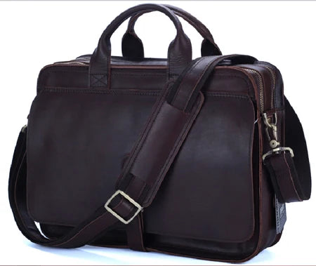 Luxury Genuine Leather Men's Briefcase | Sophisticated "Bull Leather" Silhouette | 15-inch Laptop Portfolio & Messenger Bag | "Dignified" High-Performance M019 Document Bag for Radiant Versatile Styling Luxegan