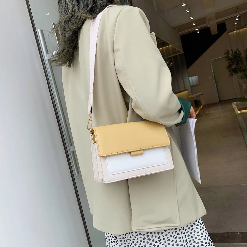 Leather Contrast Color Flap Bag | Chain Detail Shoulder & Messenger Bag Luxegan